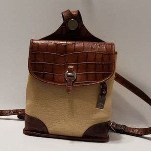 Rare Vintage Dooney & Bourke Coated Canvas And Croc Embossed Leather Backpack